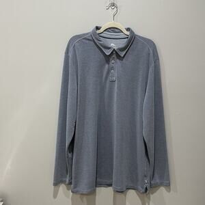 Tommy Bahama Polo Shirt Mens 2XL XXL Blue Tencel Blend Long Sleeve Collar Preppy